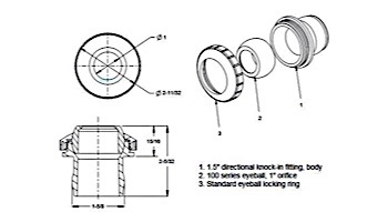 AquaStar Three-Piece Directional Eyeball Fittings | 1-1/2" Knock-In | Black | 4102