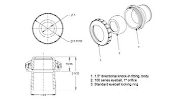 AquaStar Three Piece Directional Eyeball Fitting | 1-1/2" Knock-In | with .5" Orifice | White | 4301