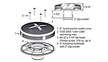 AquaStar 6" Sumpless Bulkhead Fitting with 2" Slip Insider (VGB Series) | Light Gray | 620SI103
