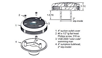AquaStar 4" Sumpless Bulkhead Fitting with 2" Slip Insider (VGB Series) | Blue | 420SI104