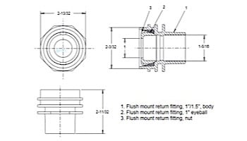 AquaStar Flus-Mount Return Fitting | with Water Stop Eyeball and Nut Aim Flow | with 3/4" Orifice | Dark Gray | 305B