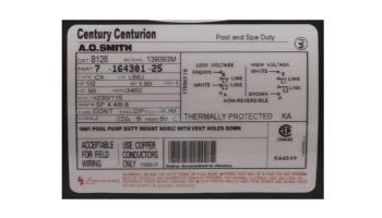 A.O. Smith Centurion Full Rated Pool and Spa Pump Threaded Motor | .5HP 115/230V 56J ODP | B126