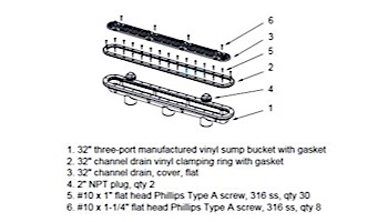 AquaStar 32" Channel Drain with Flat Grate Suction Outlet Cover and 3 Port Sump for Vinyl and Fiberglass | Light Gray | 32CDFLV103