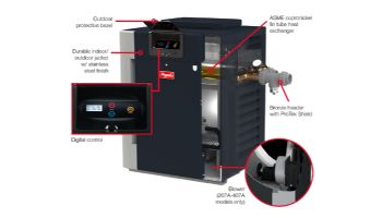Raypak Digital ASME Natural Gas Commercial Swimming Pool Heater | 266k BTU Cupro Nickel Heat Exchanger | Altitude 0-1999 Ft | C-R266A-EN-X 010199 | B-R266A-EN-X #50 017400