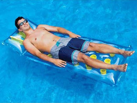 Swimline 76" 18 Pocket Suntanner French Pool Mattress | Blue/Yellow | 9035