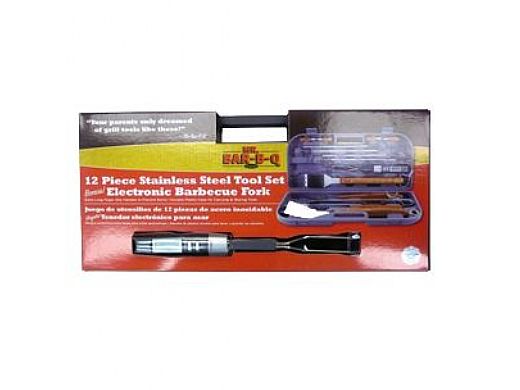 Mr BBQ 12 PC Wood Tool Set with Plastic Case and Thermo Fork | 94122X
