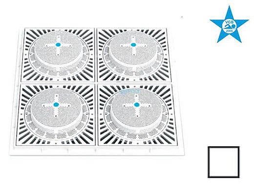 Aquastar 18" Square Mud Frame with Four 9" Square 8HPH/SUN Suction Outlet Covers | White | SUN18HPH101