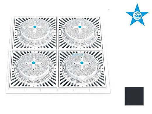 Aquastar 18" Square Mud Frame with Four 9" Square 8HPH/SUN Suction Outlet Covers | Black | SUN18HPH102