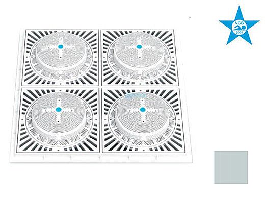 Aquastar 18" Square Mud Frame with Four 9" Square 8HPH/SUN Suction Outlet Covers | Light Gray | SUN18HPH103