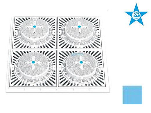 Aquastar 18" Square Mud Frame with Four 9" Square 8HPH/SUN Suction Outlet Covers | Blue | SUN18HPH104
