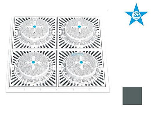 Aquastar 18" Square Mud Frame with Four 9" Square 8HPH/SUN Suction Outlet Covers | Dark Gray | SUN18HPH105