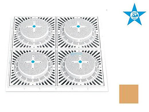Aquastar 18" Square Mud Frame with Four 9" Square 8HPH/SUN Suction Outlet Covers | Tan | SUN18HPH108
