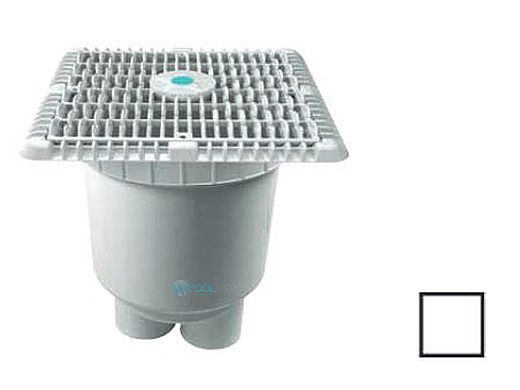 AquaStar 9" Square Wave Anti-Entrapment Suction Outlet Cover with Vented Riser Ring with 2 Port Double Deep Sump Bucket | White | WAV9WR101B