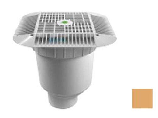 AquaStar 14" Square Grate with Double Deep Sump Bucket with 4" Spigot (VGB Series) Tan | 914108C