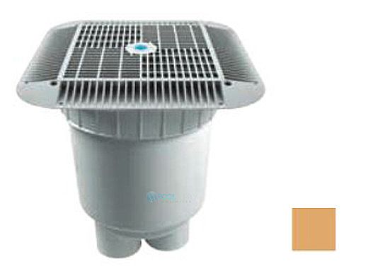 AquaStar 16" Square Anti-Entrapment Suction Outlet Cover | with 2 Port Double Deep Sump Bucket (VGB Series) | Tan | 1216108B