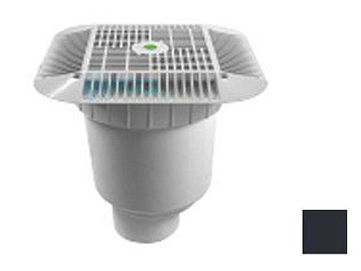 AquaStar 16" Square Grate with Double Deep Sump Bucket with 4" Spigot (VGB Series) Black | 1216102C