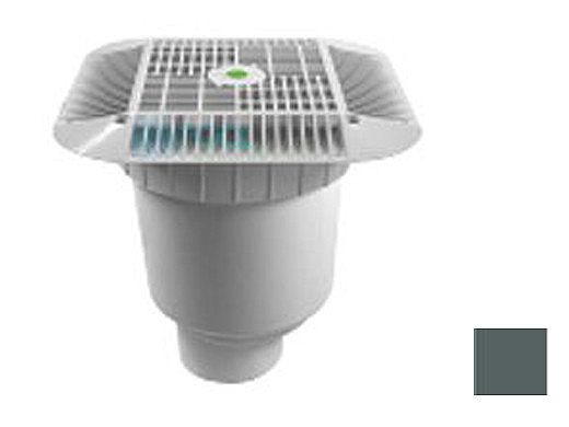 AquaStar 16" Square Grate with Double Deep Sump Bucket with 4" Spigot (VGB Series) Dark Gray | 1216105C