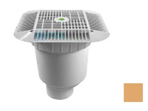 AquaStar 16" Square Grate with Double Deep Sump Bucket with 4" Spigot (VGB Series) Tan | 1216108C