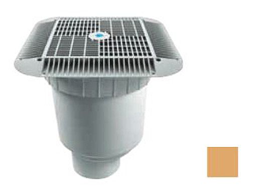 AquaStar 16" Square Grate with Double Deep Sump Bucket | with 4" Socket (VGB Series) | Tan | 1216108D