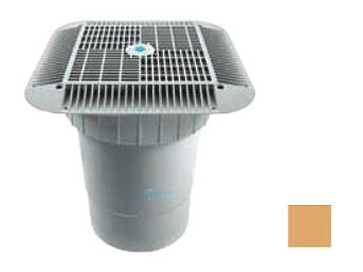 AquaStar 16" Square Grate with Double Deep Sump Bucket | with 6" Socket (VGB Series) | Tan | 1216108F