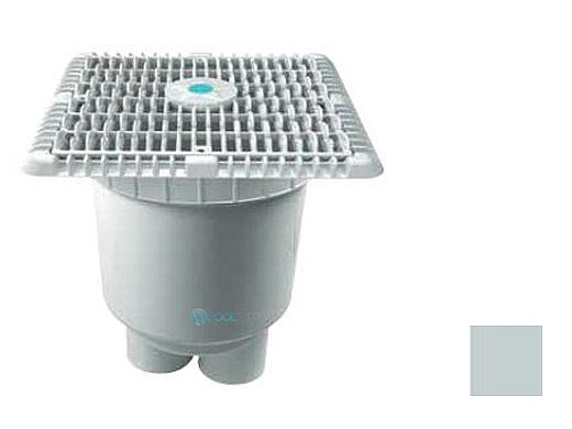 AquaStar 9" Square Wave Anti-Entrapment Suction Outlet Cover with Vented Riser Ring with 2 Port Double Deep Sump Bucket (VGB Series) | Light Gray | WAV9WR103B