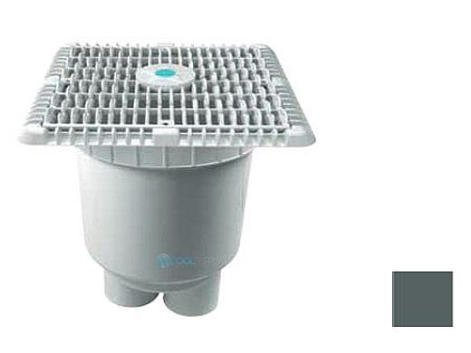 AquaStar 9" Square Wave Anti-Entrapment Suction Outlet Cover with Vented Riser Ring with 2 Port Double Deep Sump Bucket (VGB Series) | Dark Gray | WAV9WR105B