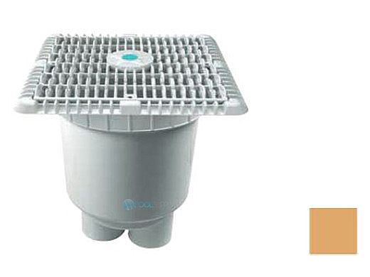 AquaStar 9" Square Wave Anti-Entrapment Suction Outlet Cover with Vented Riser Ring with 2 Port Double Deep Sump Bucket (VGB Series) | Tan | WAV9WR108B
