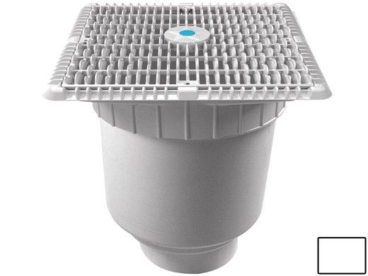 AquaStar 12"x12" Square Wave Grate  & Vented Riser Ring with Double Deep Sump Bucket with 4" Socket (VGB Series) | White | WAV12WR101D