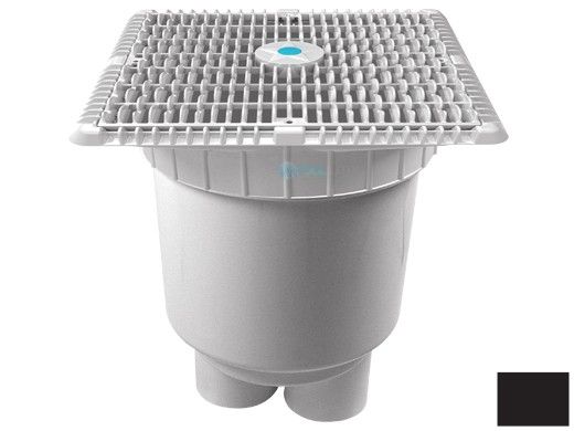AquaStar 12"x12" Wave Suction Outlet  & Vented Riser Ring with 2 Port Double Deep Sump Bucket | Black | WAV12WR102B