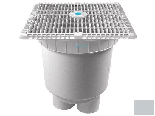 AquaStar 12"x12" Wave Suction Outlet & Vented Riser Ring with 2 Port Double Deep Sump Bucket | Light Gray | WAV12WR103B