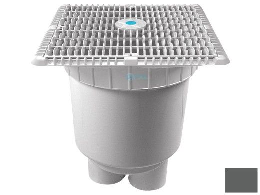 AquaStar 12"x12" Wave Suction Outlet  & Vented Riser Ring with 2 Port Double Deep Sump Bucket | Dark Gray | WAV12WR105B