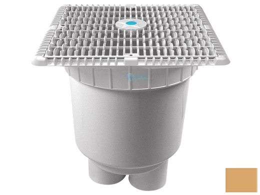 AquaStar 12"x12" Wave Suction Outlet  & Vented Riser Ring with 2 Port Double Deep Sump Bucket | Tan | WAV12WR108B