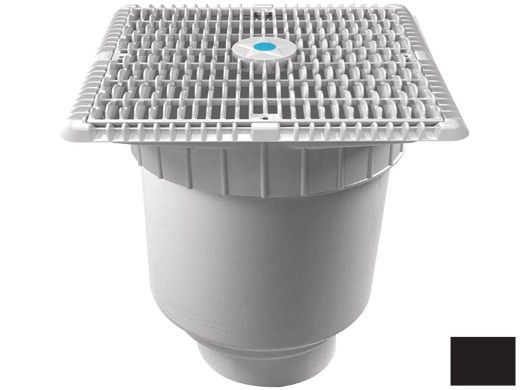AquaStar 12"x12" Square Wave Grate  & Vented Riser Ring with Double Deep Sump Bucket with 4" Socket (VGB Series) | Black | WAV12WR102D
