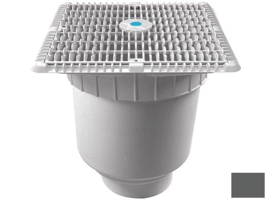 AquaStar 12"x12" Square Wave Grate  & Vented Riser Ring with Double Deep Sump Bucket with 4" Socket (VGB Series) | Dark Gray | WAV12WR105D
