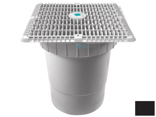 AquaStar 12"x12" Square Wave Grate  & Vented Riser Ring with Double Deep Sump Bucket with 6" Socket (VGB Series) | Black  | WAV12WR102F