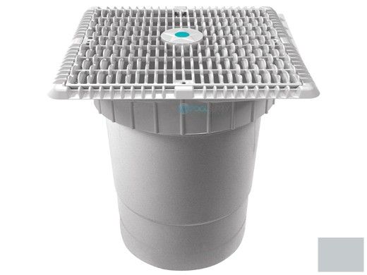 AquaStar 12"x12" Square Wave Grate  & Vented Riser Ring with Double Deep Sump Bucket with 6" Socket (VGB Series) | Light Gray | WAV12WR103F