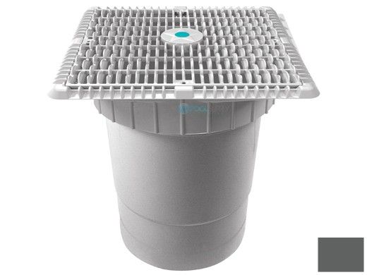 AquaStar 12"x12" Square Wave Grate  & Vented Riser Ring with Double Deep Sump Bucket with 6" Socket (VGB Series) | Dark Gray  | WAV12WR105F
