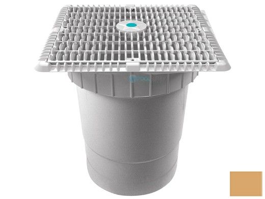 AquaStar 12"x12" Square Wave Grate  & Vented Riser Ring with Double Deep Sump Bucket with 6" Socket (VGB Series) | Tan | WAV12WR108F