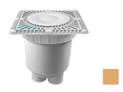 AquaStar 9" Square Sun Grate with Vented Riser Ring with 2 Port Double Deep Sump Bucket (VGB Series) Tan | SUN9WR108B