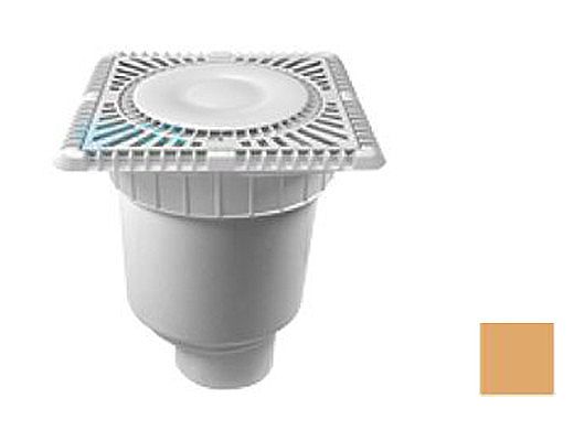 AquaStar 9" Square Sun Grate with Vented Riser Ring with Double Deep Sump Bucket with 4" Spigot (VGB Series) Tan | SUN9WR108C