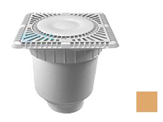 AquaStar 9" Square Sun Grate with Vented Riser Ring with Double Deep Sump Bucket with 4" Socket (VGB Series) Tan | SUN9WR108D