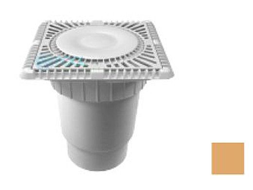 AquaStar 9" Square Sun Grate with Vented Riser Ring with Double Deep Sump Bucket with 6" Spigot (VGB Series) Tan | SUN9WR108E