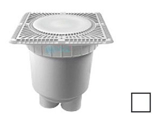 Aquastar 12" Square Sun Grate with Vented Riser Ring with 2 Port Double Deep Sump Bucket (VGB Series) White | SUN12WR101B