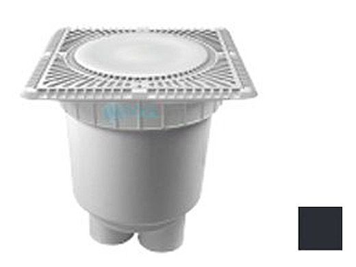 Aquastar 12" Square Sun Grate with Vented Riser Ring with 2 Port Double Deep Sump Bucket (VGB Series) Black | SUN12WR102B