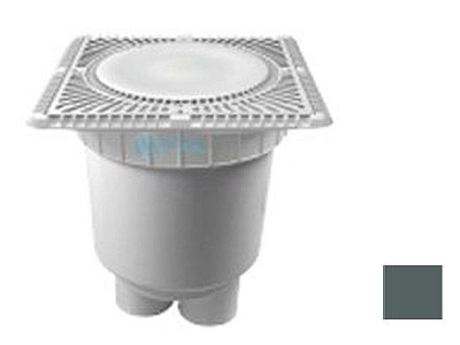 Aquastar 12" Square Sun Grate with Vented Riser Ring with 2 Port Double Deep Sump Bucket (VGB Series) Dark Gray | SUN12WR105B