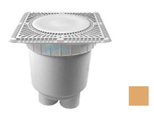 Aquastar 12" Square Sun Grate with Vented Riser Ring with 2 Port Double Deep Sump Bucket (VGB Series) Tan | SUN12WR108B