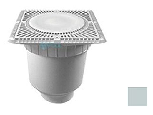 Aquastar 12" Square Sun Grate with Vented Riser Ring with Double Deep Sump Bucket with 4" Socket (VGB Series) Light Gray | SUN12WR103D