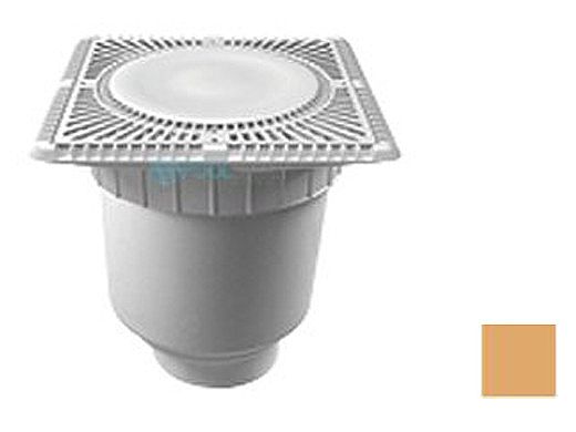 Aquastar 12" Square Sun Grate with Vented Riser Ring with Double Deep Sump Bucket with 4" Socket (VGB Series) Tan | SUN12WR108D