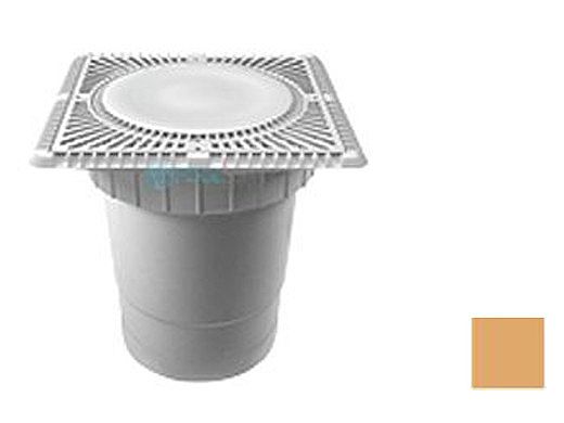 Aquastar 12" Square Sun Grate with Vented Riser Ring with Double Deep Sump Bucket with 6" Socket (VGB Series) Tan | SUN12WR108F
