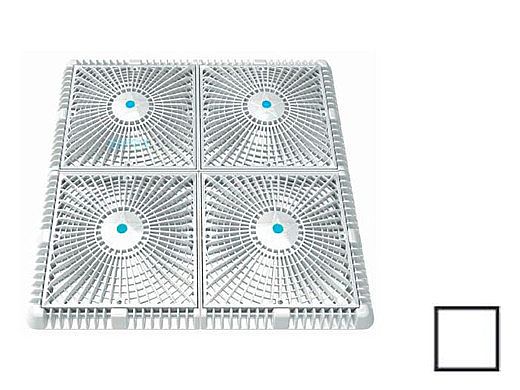 AquaStar 18" Square Mud Frame with Four 9" Square Star Anti-Entrapment Suction Outlet Covers with Vented Riser Rings | White | P18101